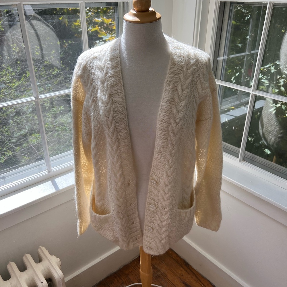 EXPRESS Cozy White Knit Mohair Cardigan Sweater